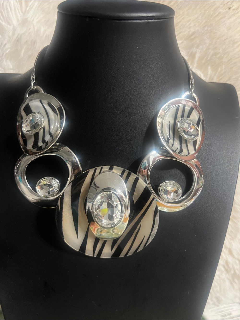 Fashion Jewelry Black and White Zebra-Print Statement Necklace
